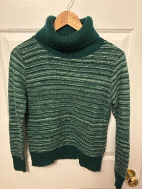 Vintage Mohair Green Turtleneck Stripe Knit Sweater